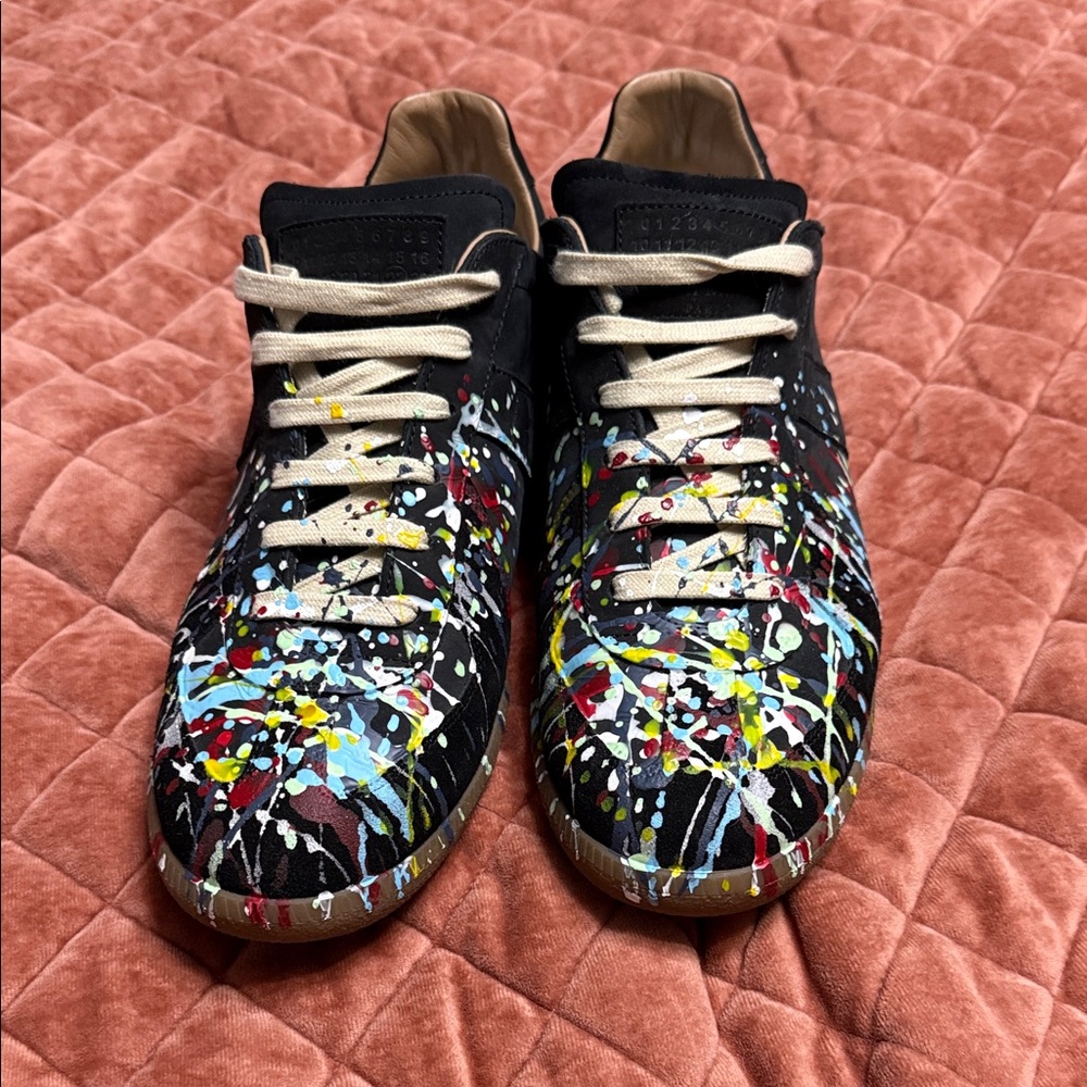 Maison Margiela black paint splatter replica sneakers